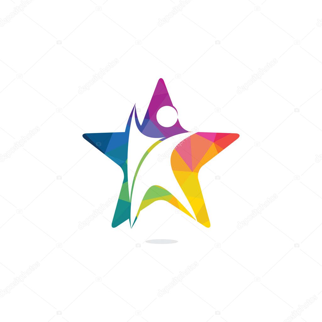 Human star creative logo design. Star people abstract vector emblem for education, social community and fitness.