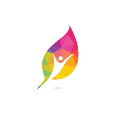 İnsan yaprak Logo Design.Human karakteri yeşil yaprağı bul. Ekoloji ve biyografi ürün yaratıcı işareti. Doğa sembolü.