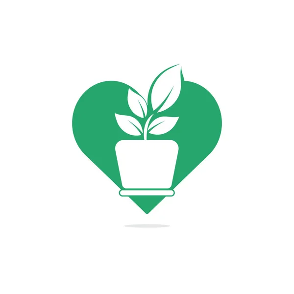 Квітковий Горщик Логотип Рослини Логотип Вектора Зростання Знак Формі Серця — стоковий вектор