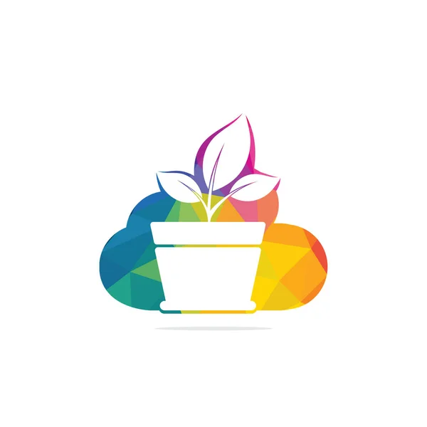 Cloud Flower Pot Logo Design Modelo Projeto Logotipo Vetor Crescimento — Vetor de Stock