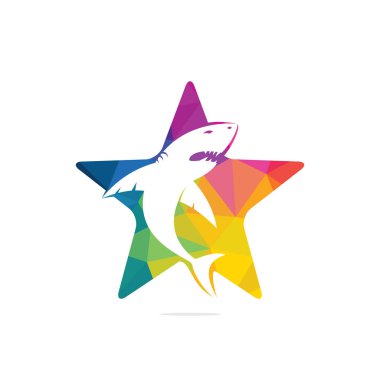Star Shark vektör logo tasarımı. Yaratıcı köpekbalığı ve yıldız simgesi vektör tasarım şablonu.
