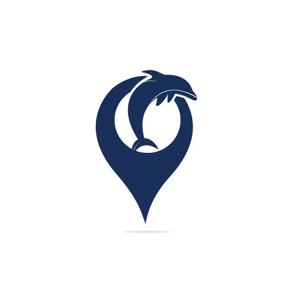 Delphin Vektor Logo Mit Gps Zeiger Design Delphin Und Gps — Stockvektor