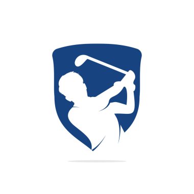 Golf kulübü vektör logo tasarımı. Golf oyuncusu top ilham Logo tasarım vurur.