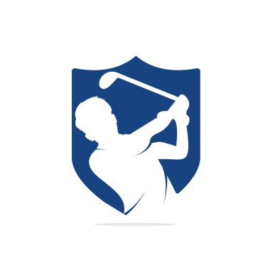 Golf kulübü vektör logo tasarımı. Golf oyuncusu top ilham Logo tasarım vurur.