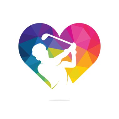 Love Golf kulübü vektör logo tasarımı. Golf oyuncusu top ilham Logo tasarım vurur