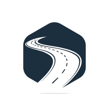 Yaratıcı yol yolculuğu logosu tasarımı. Yol logosu vektör tasarım şablonu.