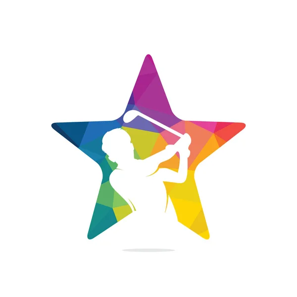Star Golf Club Wektor Projekt Logo Golf Gracz Uderza Piłkę — Wektor stockowy