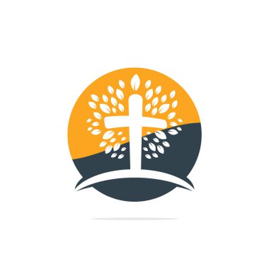 Ağaç dini haç sembolü vektör tasarımı. Dua ağacı vektör logosu tasarım şablonu.