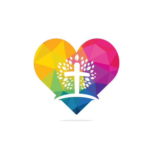Abstract heart and tree religious cross symbol icon vector design.