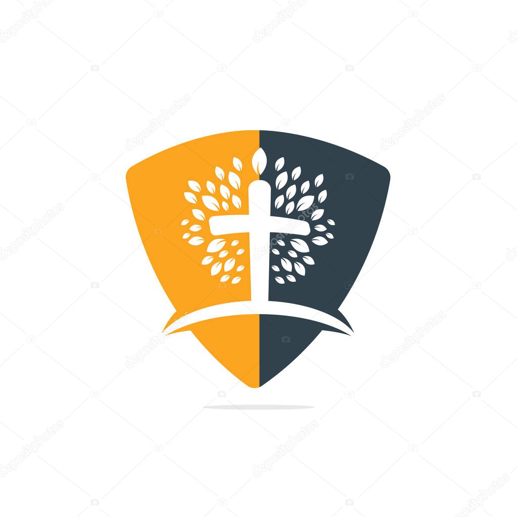 Tree religious cross symbol icon vector design. Prayer tree vector logo design template.