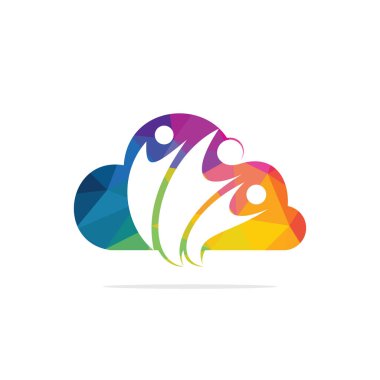 Topluluk bulut Soyut logo. Mutlu insanlar logosunu görmeniz gerekir. Ekip çalışması sembolü. Sosyal logosunu görmeniz gerekir. Ortaklık kişi simgesi.