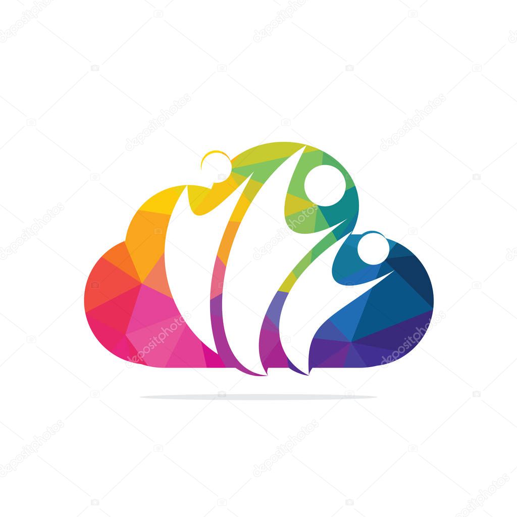 Community cloud abstract logo. Happy People logo. Teamwork symbol. Social logo. Partnership people icon.