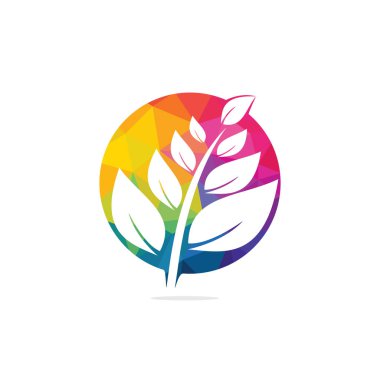 Doğa logo tasarımı. Yeşil tropikal simgesi bırakır. Ağaç bitki örtüsü Logo şablonu.