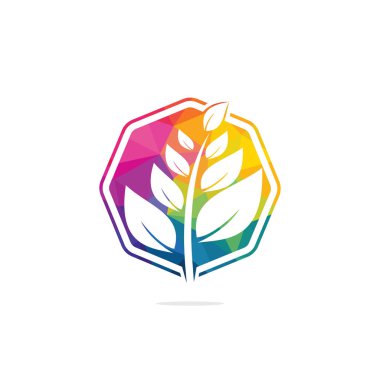 Doğa logo tasarımı. Yeşil tropikal simgesi bırakır. Ağaç bitki örtüsü Logo şablonu.