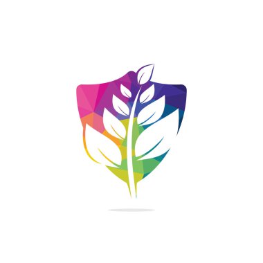 Doğa logo tasarımı. Yeşil tropikal simgesi bırakır. Ağaç bitki örtüsü Logo şablonu.