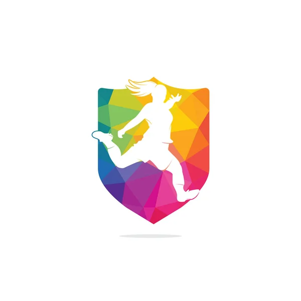 Kadın futbol kulübü vektör logosu tasarımı. Kadınlar futbol sporları iş logosu kavramı.