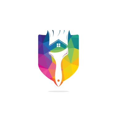 Ev yenileme vektör logosu tasarımı. Mülk bakımı ve ev yenileme ikonu vektörü. Ev boyası fırçası simgesi.