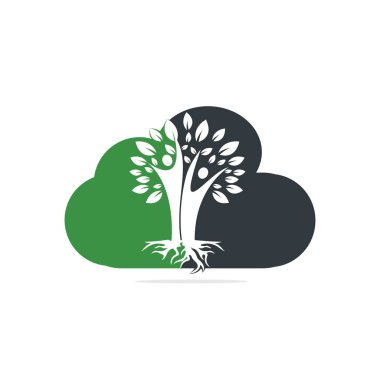 Aile Ağacı ve Kökler Bulut Şekli Logo Tasarımı. Aile Ağacı Sembol Simgesi Logo Tasarımı