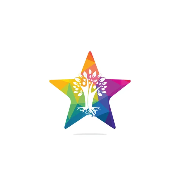 Rodzinne Drzewo Korzenie Star Shape Logo Design Projekt Logo Symbolu — Wektor stockowy