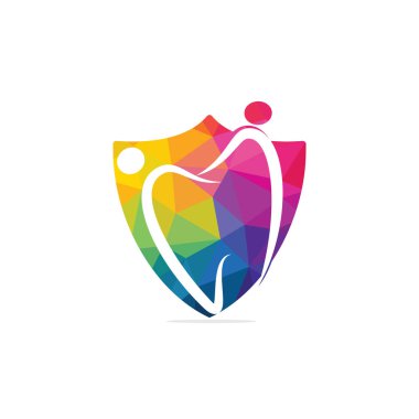 Aile dişçi kliniği logosu tasarımı. Soyut insan ve diş vektörü logosu tasarımı.