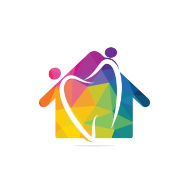 Ailesinin diş sağlığı kliniği logosu. Soyut insan, diş ve ev vektör logosu tasarımı.
