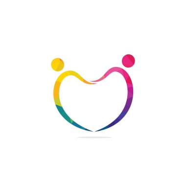 Kalp çift logo tasarım seviyorum. Vektör romantik ilişki, aşık çift, aşk, sevinç, mutlu insanlar atlama çift temsil eder.