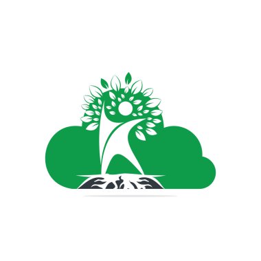 İnsan Ağacı ve Bulut Şekli Logo Tasarımı. İnsan Ağacı Sembol Simgesi Logo Tasarımı