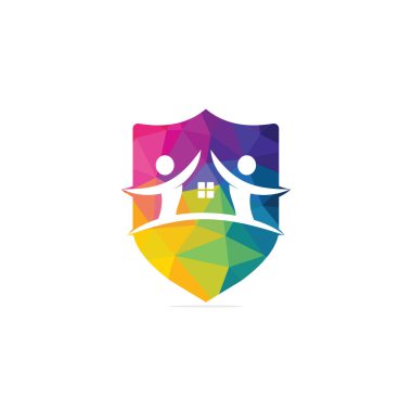 Ev ve insanlar logo tasarımı. Vektör logo şablonu ev ve neşeli insanlar.