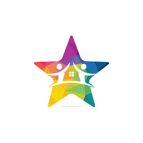 Star House Και Τους Ανθρώπους Σχεδιασμό Λογότυπο Σπίτι Και Χαρούμενη — Διανυσματικό Αρχείο