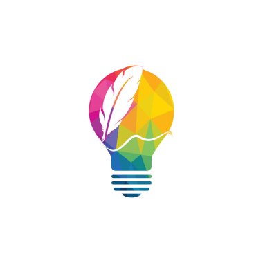 Tüy ampul logosu tasarımı. Yazar Logosu tasarımına ilham ver. Eğitim ve yayın logosu kavramı.