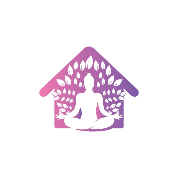 Yoga Casa Vettoriale Logo Design Posa Umana Icona Della Casa — Vettoriale Stock