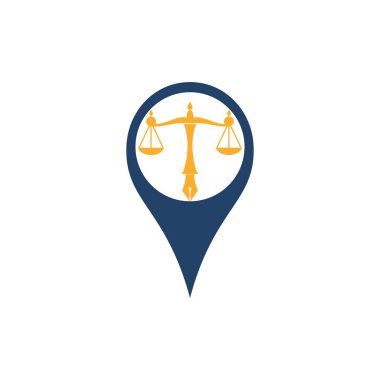 Yargı dengesine sahip hukuk logosu vektörü kalem ucunda adalet ölçeğini sembolize ediyor. Hukuk, mahkeme, adalet hizmetleri ve firmalar için logo vektörü.