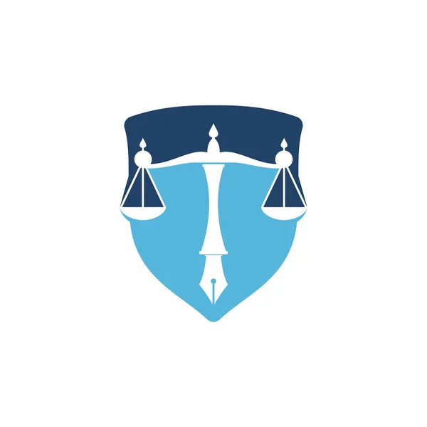 Wektor Logo Prawa Równowagą Sądową Symbolizującą Wymiar Sprawiedliwości Piórze Wektor — Wektor stockowy