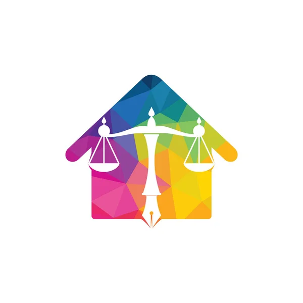 具有司法平衡符号的法律标识向量 用笔尖表示公正尺度 司法服务和公司的标识向量 — 图库矢量图片