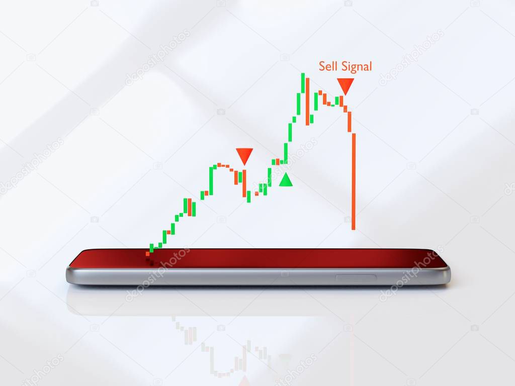 Mobile trading, Stock Signal,Buy Signal, Sell Signal, Mobile foreign exchange trading - 3d render illustrator