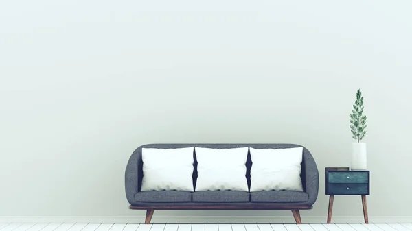 Empty Living Room White Wall Gray Sofa Minimal Rustic Rendering — Stock Photo, Image