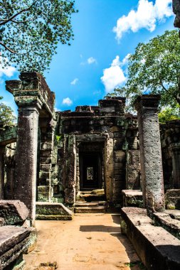 Gizemli kalıntıları antik Preah Khan Tapınağı Angkor, Siem Reap, Kamboçya
