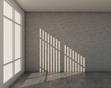 Loft tarzı ve beyaz tuğla duvar 3d render