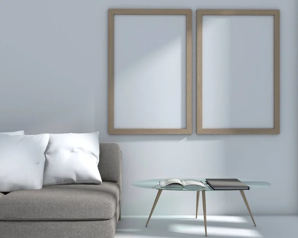 3d rendering of living room modern style and picture frame — Stock Photo, Image