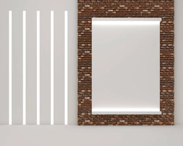 3d renderizado de marco de imagen en blanco en la pared de ladrillo viejo —  Fotos de Stock