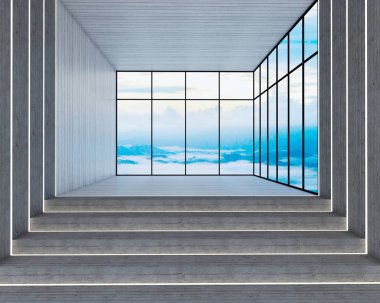 Bakış açısına loft tarzı ve merdiven 3d render