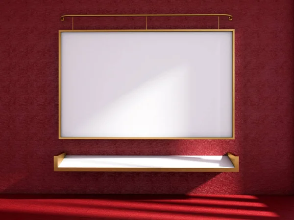 赤い壁に教室とホワイトボードの3Dレンダリング、モックアップc — ストック写真