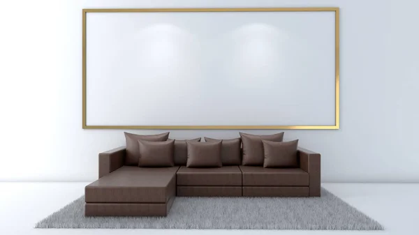 3D-Rendering von Innen-Wohnzimmer-Attrappe, Kopierfläche, Sofa — Stockfoto