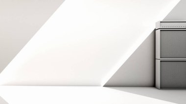 Boş oda ve yükselticinin 3D görüntülemesi, beyaz ekranda modelleme