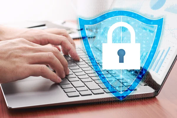 Netwerk beveiligingssysteem en Internet Data Security concept. — Stockfoto