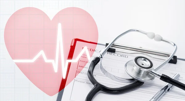Cuidados de saúde e imagem conceito coração saudável. Ícone de coração rosa com cardiograma . — Fotografia de Stock