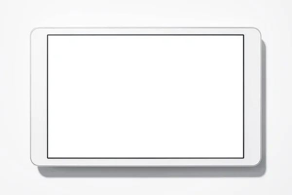 White tablet computer on white background with shadow. — Stock Photo, Image