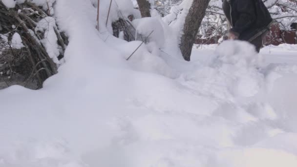 Kar Yağışından Sonra Kürekle Kar Kaldıran Bir Adam — Stok video