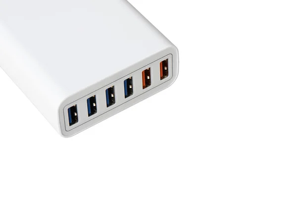 Closeup Multiport Fast Charging Station Isolated White — Stock Photo, Image