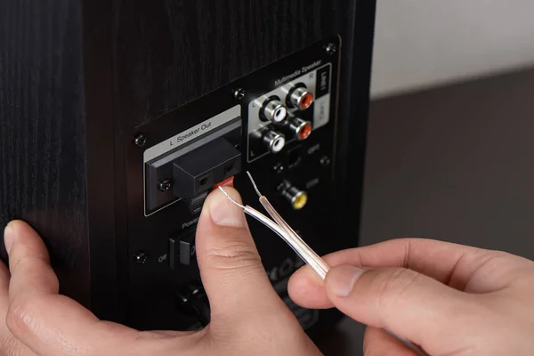 Closeup Speaker Output Terminal Back Bookshelf Speaker — Stock Photo, Image